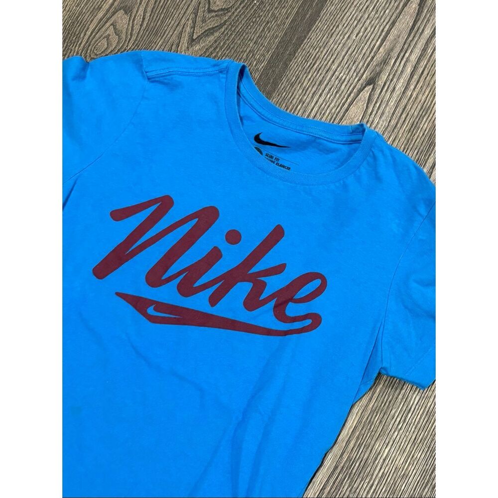 Nike Womens Logo Print T-Shirt V-Neck Short Sleeve Slim Fit Pullover Blue Size M - Picture 4 of 4